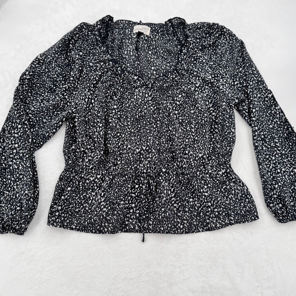 Boho Peasant Blouse Black & White Speckle Long Sleeve Top Large Universal Thread